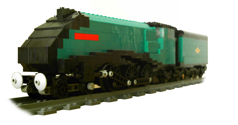 British Railways A4 class steam engine by Max Brayne using Big Ben Bricks train wheels